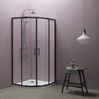 Cabina de dus semirotunda cu usi glisante Kolpasan Eco Quat 90x90 negru, 185 cm inaltime