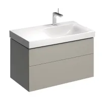 Dulap baza pentru lavoar cu blat suspendat sifon dreapta Geberit Xeno2 greige 2 sertare 88 cm