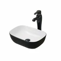 Lavoar pe blat Fluminia Crius alb negru dreptunghiular 46.5x33.5 cm