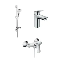 Set baterii Hansgrohe Logis 100 lavoar dus si set dus crom lucios