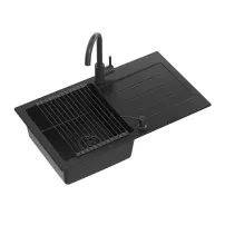 Set chiuveta bucatarie Quadron Pop Johnny 111 si baterie Kate negru carbon 77x44 cm