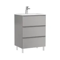 Set dulap baza pe pardoseala Gala Shona gri 3 sertare cu lavoar Klea 60 cm