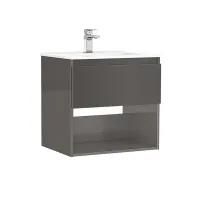 Set dulap baza suspendat Gala Daily antracit 1 sertar cu lavoar 60 cm
