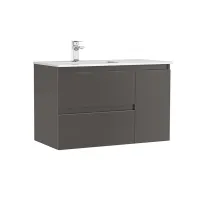 Set dulap baza suspendat Gala Daily antracit 2 sertare 1 usa si lavoar 90 cm
