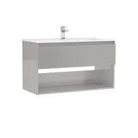 Set dulap baza suspendat Gala Daily gri 1 sertar cu lavoar 100 cm