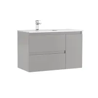 Set dulap baza suspendat Gala Daily gri 2 sertare 1 usa si lavoar 90 cm