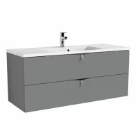 Set dulap baza suspendat gri Oristo Siena cu 2 sertare si lavoar din compozit Amelia 120 cm