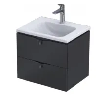 Set dulap baza suspendat negru cu 2 sertare Oristo Siena si lavoar din compozit Amelia 60 cm