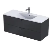 Set dulap baza suspendat negru Oristo Siena cu 2 sertare si lavoar din compozit Amelia 120 cm
