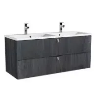 Set dulap baza suspendat negru Oristo Siena cu 2 sertare si lavoar din compozit Amelia 2 cuve 120 cm