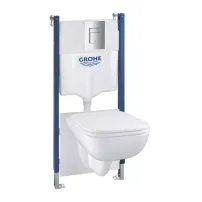 Set vas WC suspendat Grohe Solido 5 in 1 rezervor incastrat cu clapeta crom Even si capac Start Edge
