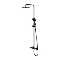 Coloana de dus cu baterie termostatata negru mat Omnires Y cu palarie de dus rotunda