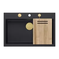 Statie de lucru incastrata cu dozator sapun Quadron Unique Marc negru carbon - auriu 76x50 cm