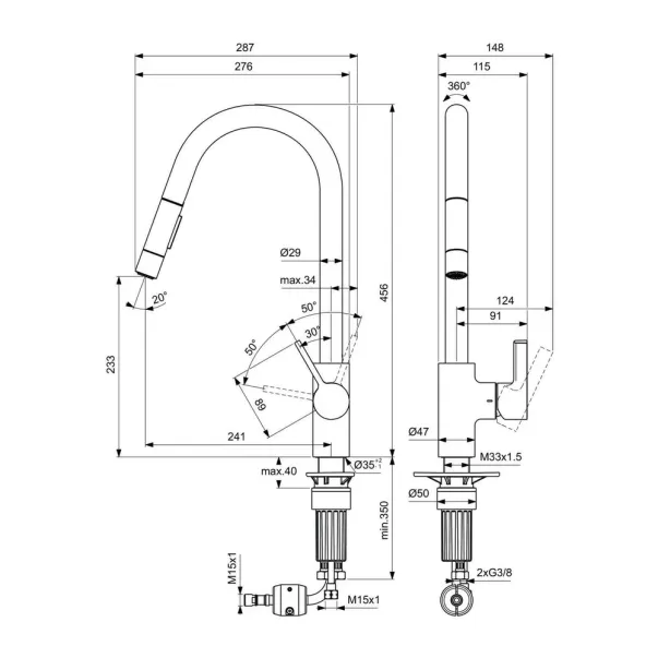 Baterie bucatarie cu dus extactibil Ideal Standard Gusto 233 auriu periat 2 tipuri de jet picture - 3