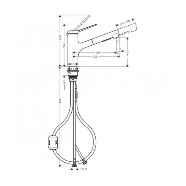 Baterie bucatarie cu dus extractibil Hansgrohe Zesis M33 crom lucios 2 tipuri de jet picture - 2