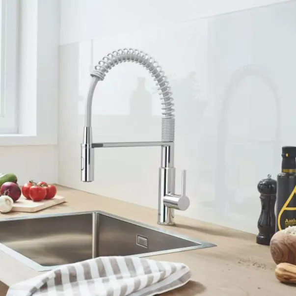 Baterie bucatarie cu pipa flexibila Grohe Get crom lucios picture - 2