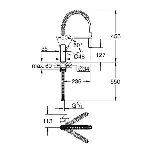 Baterie bucatarie cu pipa flexibila Grohe Get crom lucios picture - 3