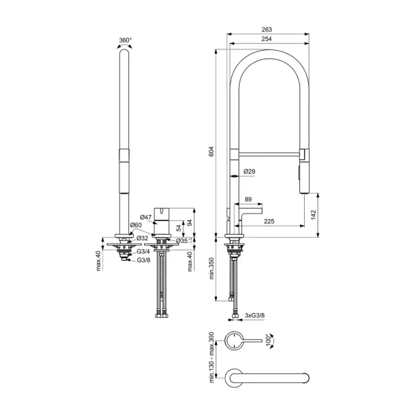 Baterie bucatarie cu pipa flexibila Ideal Standard Gusto 142 gri - negru semi-profesionala picture - 2