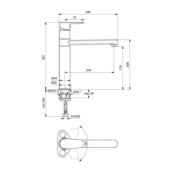 Baterie bucatarie Ideal Standard Cerafine O negru mat cu pipa inalta picture - 2