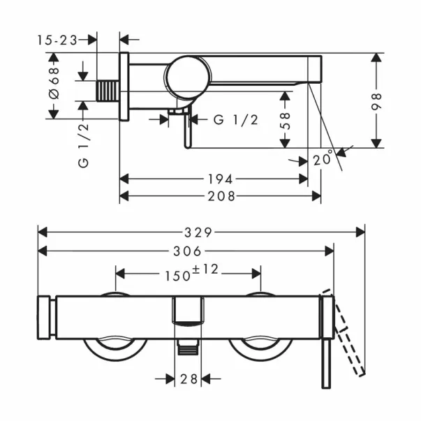 Baterie cada - dus Hansgrohe Finoris crom monocomanda picture - 2