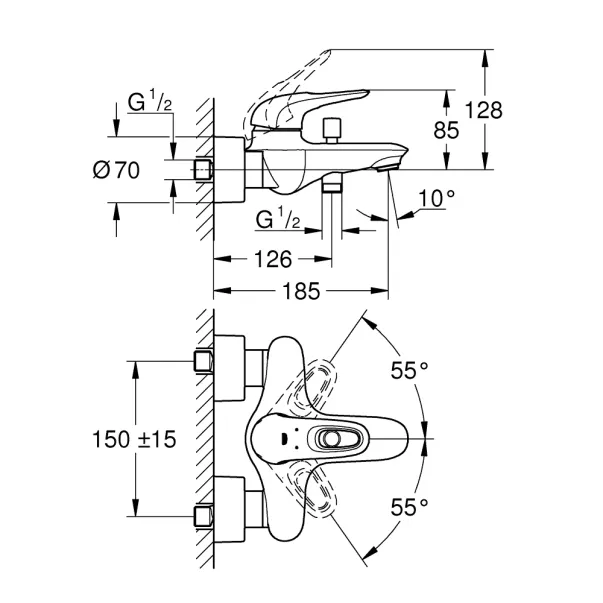 Baterie cada - dus Grohe Eurostyle crom lucios picture - 2