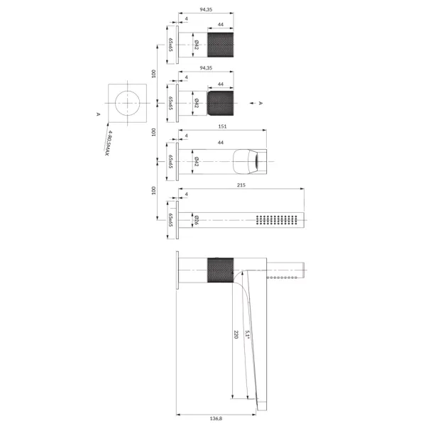 Baterie de cada/dus cu 4 elemente Omnires Contour antracit picture - 2