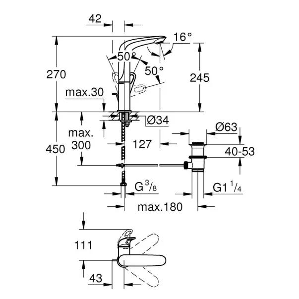 Baterie lavoar inalta Grohe Eurostyle New L alb maner loop picture - 2