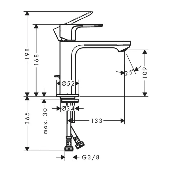 Baterie lavoar Hansgrohe Rebris S crom lucios cu ventil Pop-Up picture - 2
