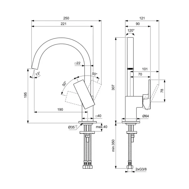 Baterie lavoar Ideal Standard Atelier Extra pipa rotativa auriu periat picture - 4