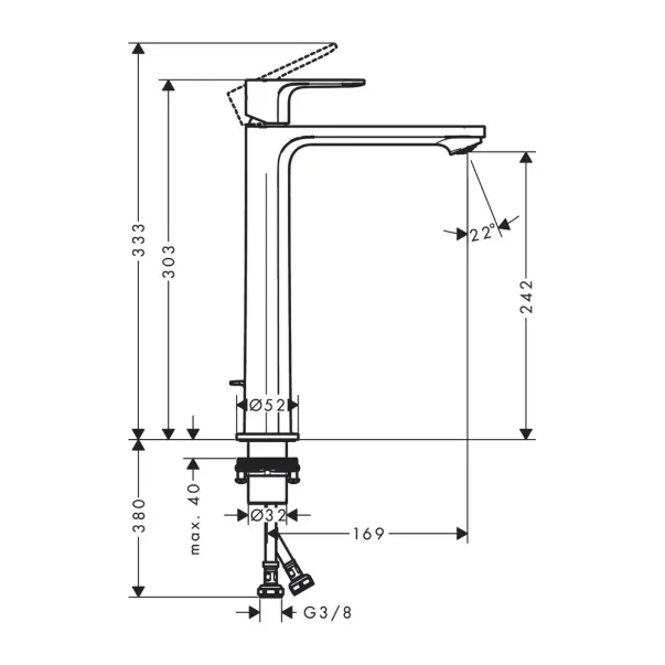 Baterie lavoar inalta Hansgrohe Rebris E 240 crom lucios cu ventil Pop-Up picture - 2