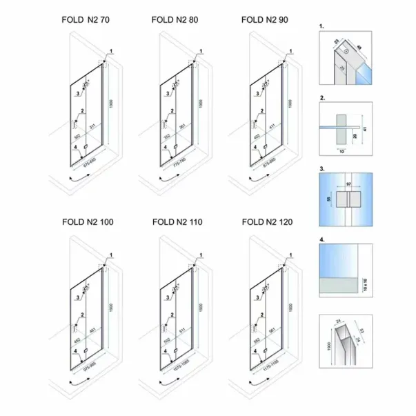 Cabina de dus dreptunghiulara cu usi plabile Rea Fold N2 modulara 100x110 crom picture - 2