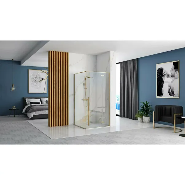 Cabina de dus dreptunghiulara Rea Fargo cu usa batanta 80x100 auriu picture - 4
