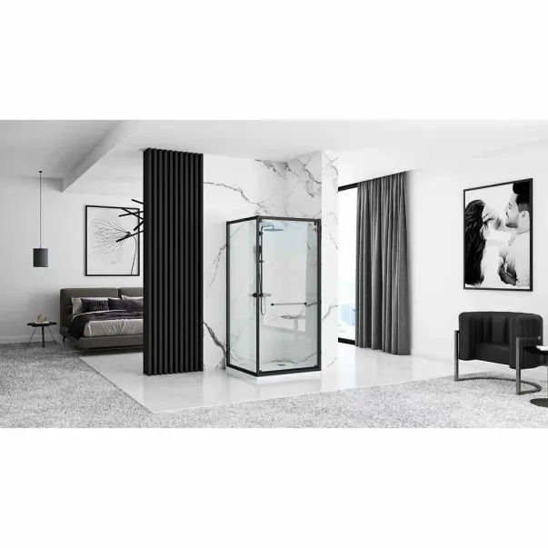 Cabina de dus dreptunghiulara Rea Space In cu usa batanta 80x100 negru mat picture - 4