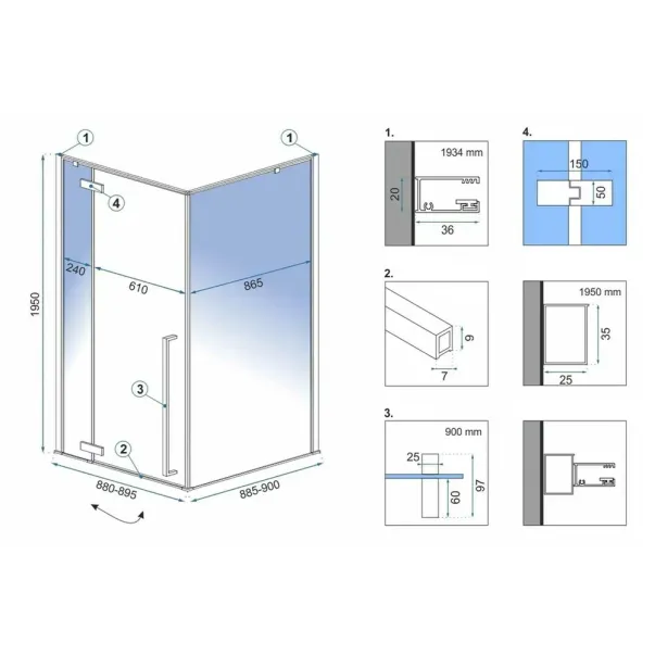 Cabina de dus patrata Rea Fargo cu usa batanta 90x90 negru mat picture - 2