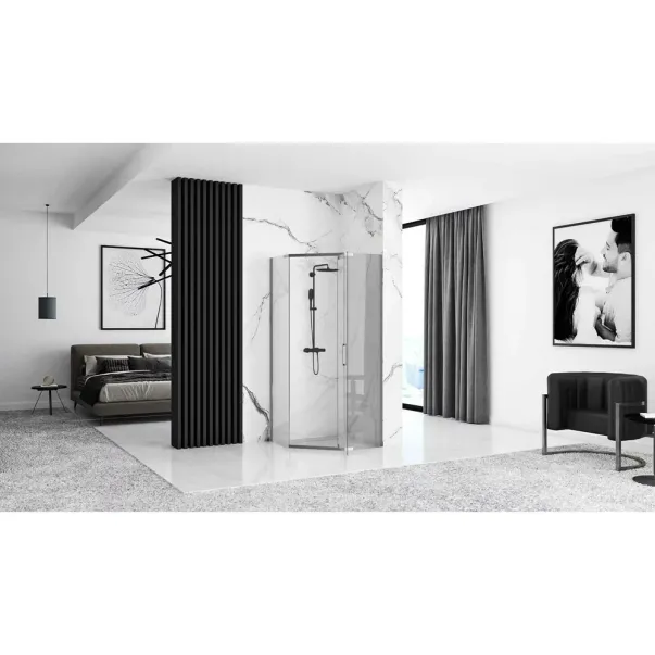 Cabina de dus pentagonala Rea Axin cu usa pivotanta 80x80 crom picture - 3