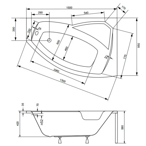 Cada asimetrica Besco Rima 160x100 cm montaj dreapta picture - 2