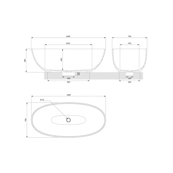 Cadă freestanding 160x75 cm: compozit – OMNIRES Shell M+ | Neakaisa.ro