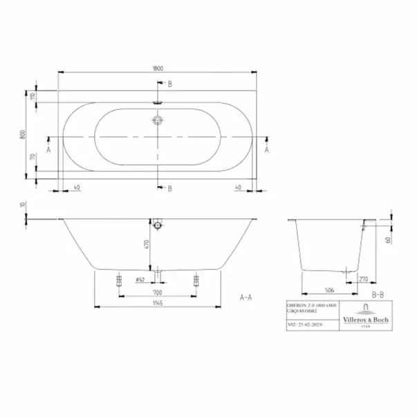 Cada dreptunghiulara compozit Villeroy&Boch Oberon 2.0 180x80 cm Quaryl picture - 3