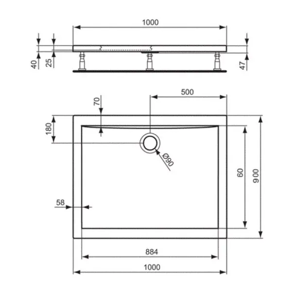 Cadita de dus dreptunghiulara Ideal Standard Ultra Flat 100x90 cm picture - 3