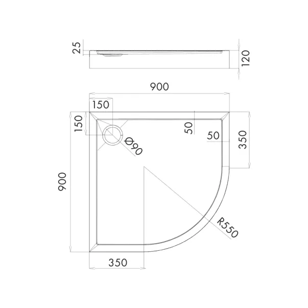 Cadita dus semirotunda  Omnires Camden alb  90x90 cm picture - 3