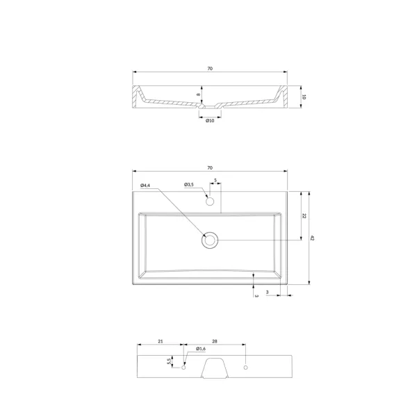 Lavoar suspendat Omnires Thasos M+ alb 70 cm picture - 4