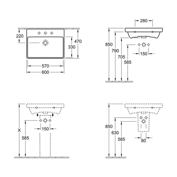 Lavoar suspendat Villeroy&Boch Avento 60 cm alb picture - 2