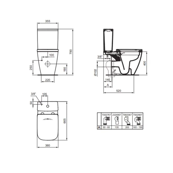 Rezervor pe vas WC Ideal Standard I.life A cu alimentare inferioara alb lucios picture - 3