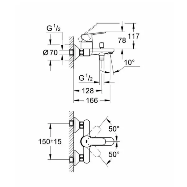 Set baterii lavoar cada si set de dus cu bara Grohe BauEdge crom picture - 2