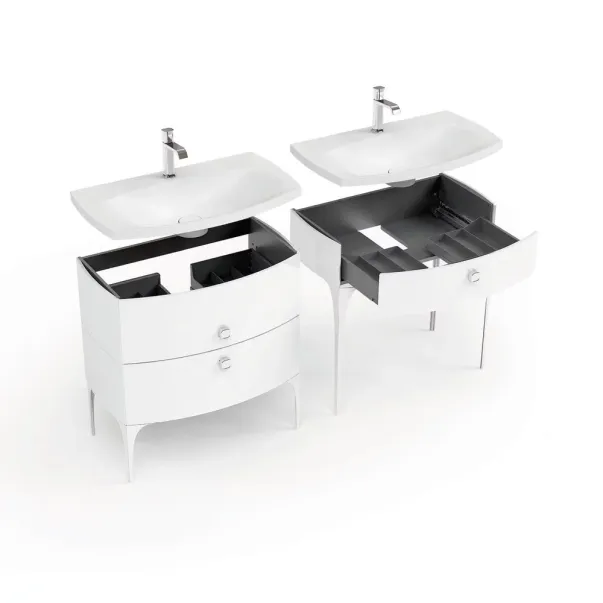 Set dulap baza suspendat Oristo Louis alb 2 sertare cu lavoar alb 102 cm picture - 4