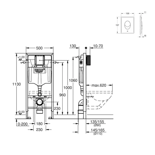 Set vas wc Ideal Standard Tesi AquaBlade cu capac soft close si rezervor Grohe cu clapeta alba Skate Air picture - 3