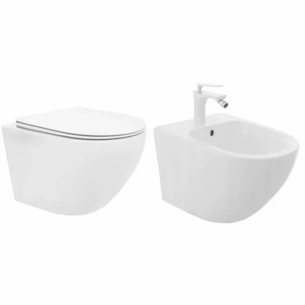 Set vas wc suspendat capac softclose si bideu Rea Carlo Mini
