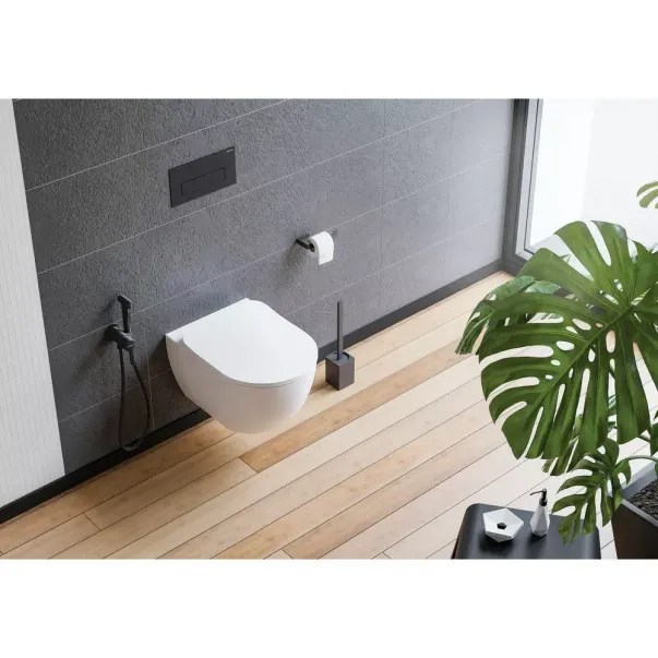 Set vas WC suspendat Deante Peonia Zero alb cu cadru de toaleta, rezervor ascuns si buton de actiune negru picture - 3