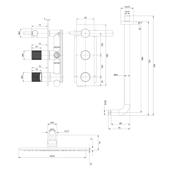 Sistem de dus incastrat cu baterie monocomanda Omnires Contour si para cu 1 functie picture - 2
