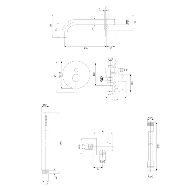 Baterie cada - dus incastrata Omnires Y cu corp ingropat si set de dus auriu periat picture - 2